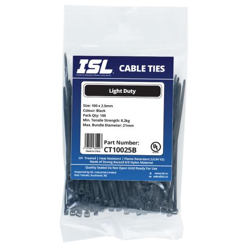 ISL 100 x 2.5mm UV Nylon Cable Tie - Blk. - 100pk