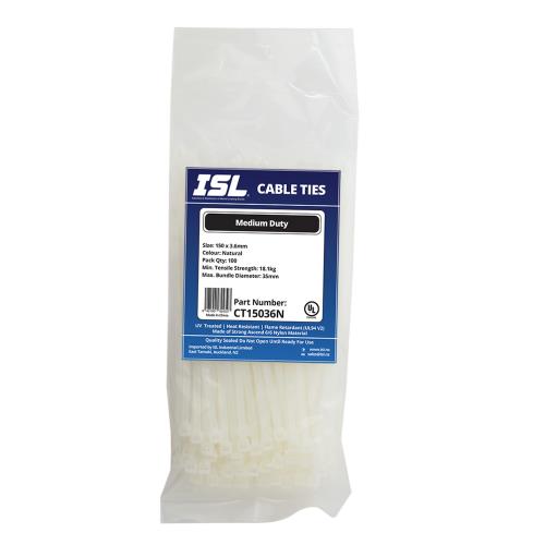 ISL 150 x 3.6mm Nylon Cable Tie - Nat. - 100pk