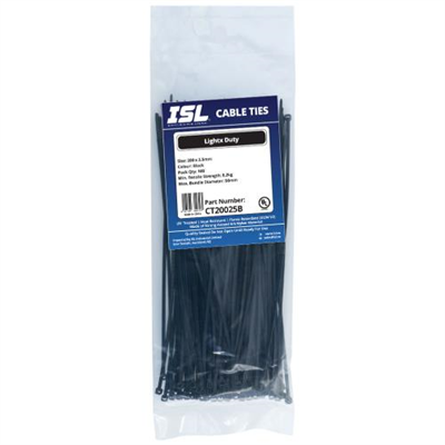 ISL 200 x 2.5mm UV Nylon Cable Tie - Blk. - 100pk