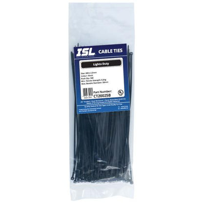 ISL 200 x 2.5mm UV Nylon Cable Tie - Blk. - 100pk