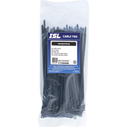 ISL 200 x 4.8mm UV Nylon Cable Tie - Blk. - 100pk