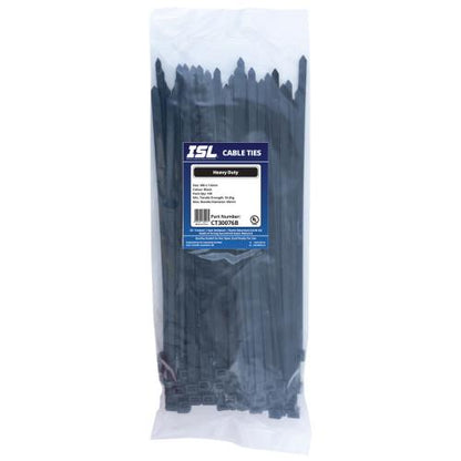 ISL 300 x 7.6mm UV Nylon Cable Tie - Blk. - 100pk