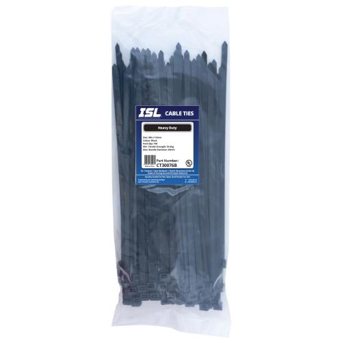 ISL 300 x 7.6mm UV Nylon Cable Tie - Blk. - 100pk