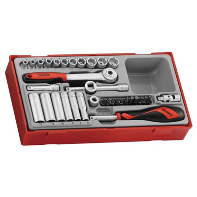 Teng 35pc 1/4in Dr. Skt & Acc Set 4-13mm - TC-Tray