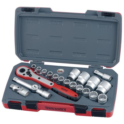 Teng 21pc 1/2in Dr. Metric Reg. Socket Set 12Pnt