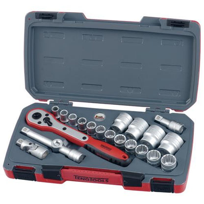 Teng 21pc 1/2in Dr. Metric Reg. Socket Set 12Pnt