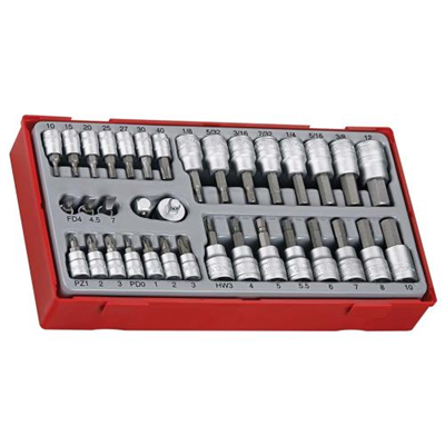 Teng 35pc 1/4 & 3/8in Dr. Bits Socket Set - TC-Tray