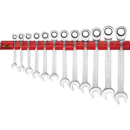Teng 12pc Ratchet Comb Span Set 8-19mm W/Wall Rack