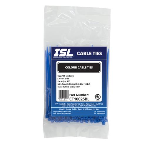 ISL 100 x 2.5mm Nylon Cable Tie - Blue - 100pk