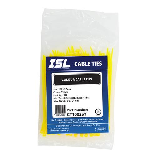 ISL 100 x 2.5mm Nylon Cable Tie - Yellow - 100pk