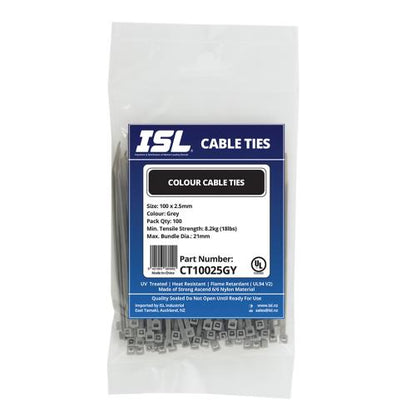 ISL 100 x 2.5mm Nylon Cable Tie - Grey - 100pk