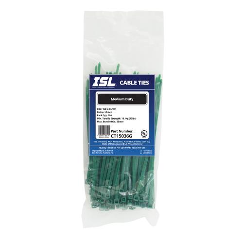 ISL 150 x 3.6mm Nylon Cable Tie - Green - 100pk