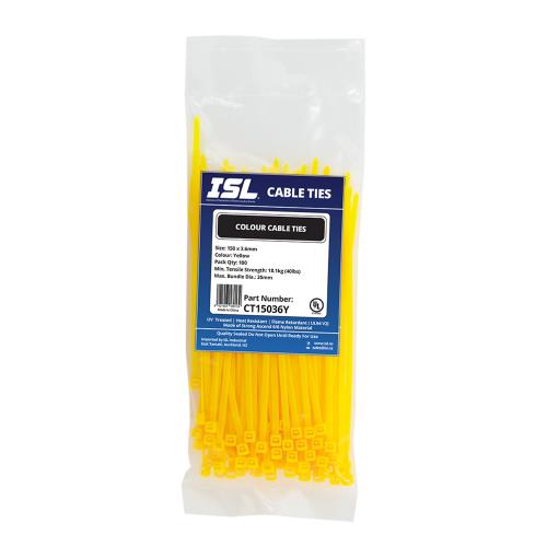 ISL 150 x 3.6mm Nylon Cable Tie - Yellow - 100pk