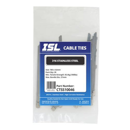 ISL 100 x 4.6mm 316 Stainless Cable Tie - 20pk