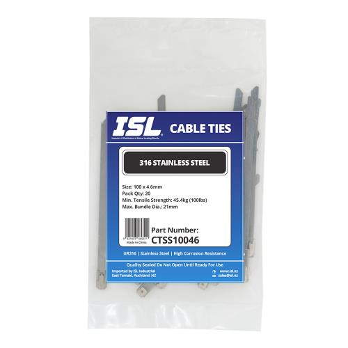 ISL 100 x 4.6mm 316 Stainless Cable Tie - 20pk