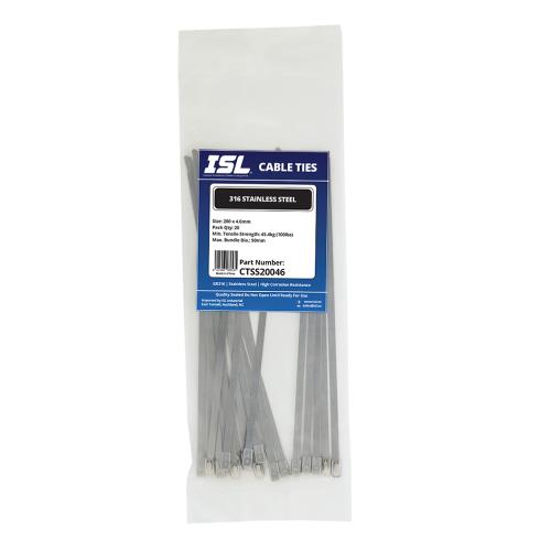 ISL 200 x 4.6mm 316 Stainless Cable Tie - 20pk