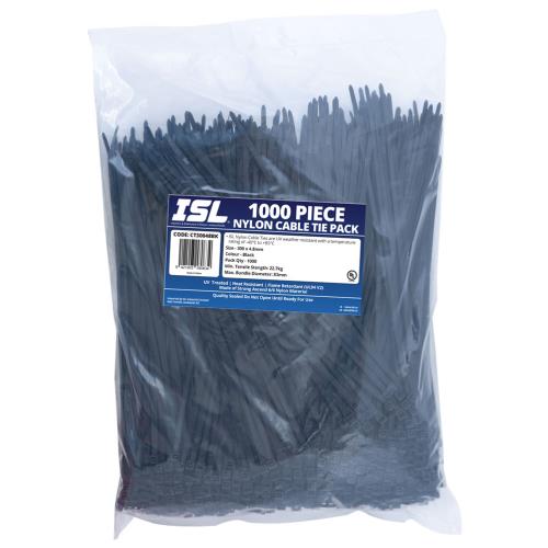 ISL 300 x 4.8mm UV Nylon Cable Tie - Blk. - 1000pk