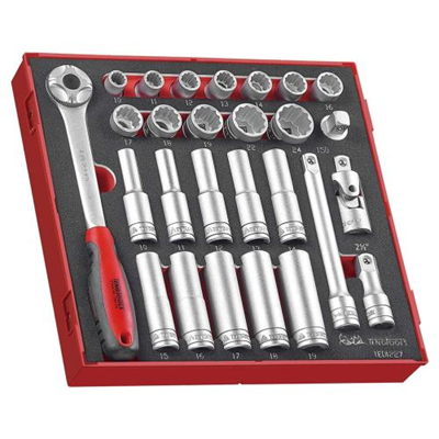 Teng 27pc 1/2in Dr. Skt & Acc Set 10-24mm - TED-Tray
