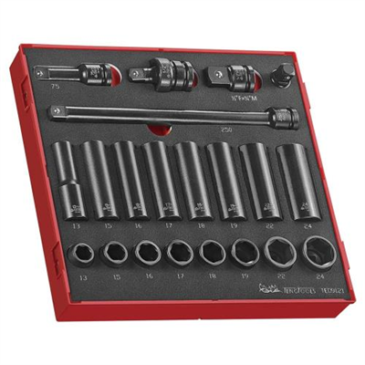Teng 21pc 1/2in Dr. Metric Imp. Skt & Acc. Set - TED-Tray