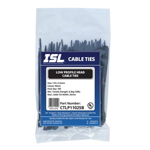 ISL 110x2.5mm Low Profile Cable Tie - UV Blk - 100pk