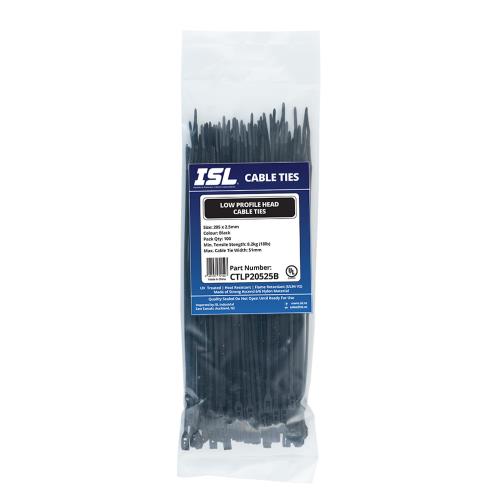 ISL 205x2.5mm Low Profile Cable Tie - UV Blk - 100pk