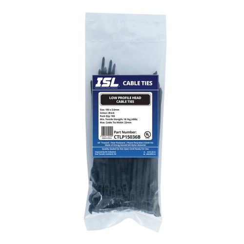 ISL 150x3.6mm Low Profile Cable Tie - UV Blk - 100pk