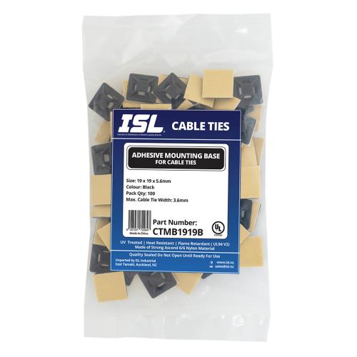 ISL 19x19mm Cable Tie mounting Base - Black - 100pk