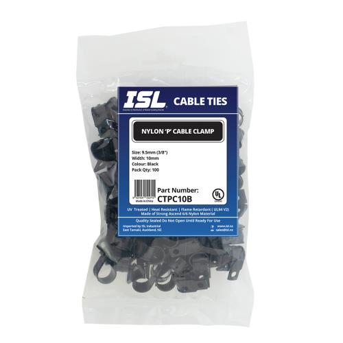 ISL Nylon 'P' Cable Clamp 10mm - Black - 100pk