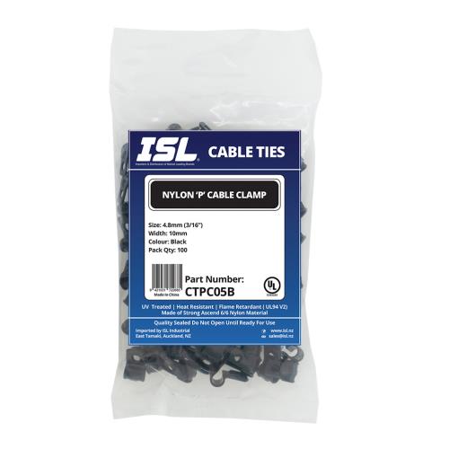 ISL Nylon 'P' Cable Clamp 5mm - Black - 100pk