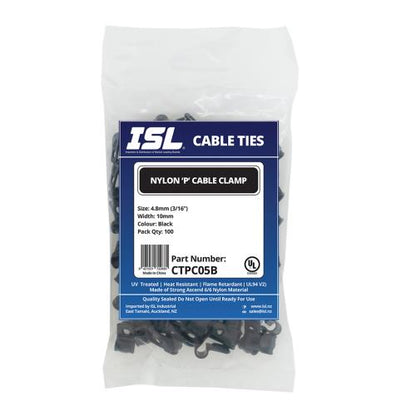 ISL Nylon 'P' Cable Clamp 5mm - Black - 100pk