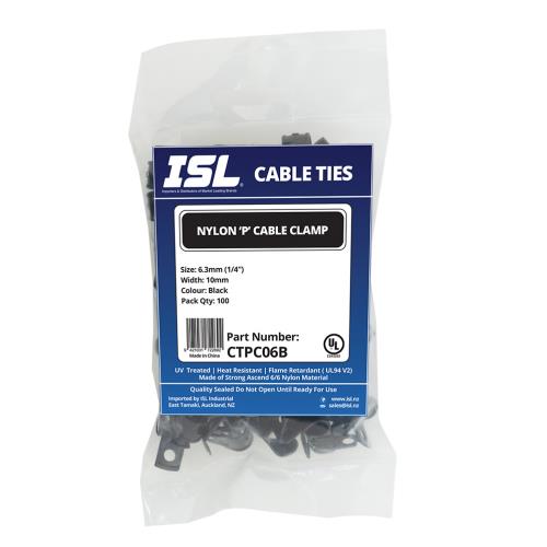 ISL Nylon 'P' Cable Clamp 6mm - Black - 100pk