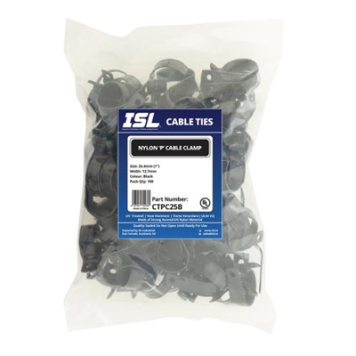 ISL Nylon 'P' Cable Clamp 25mm - Black - 100pk