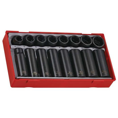 Teng 16pc 1/2in Dr. mm Reg/Deep Imp Skt Set - TC-Tray