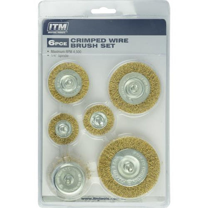 ITM 6 Piece Crimp Wire Wheel Brush Kit