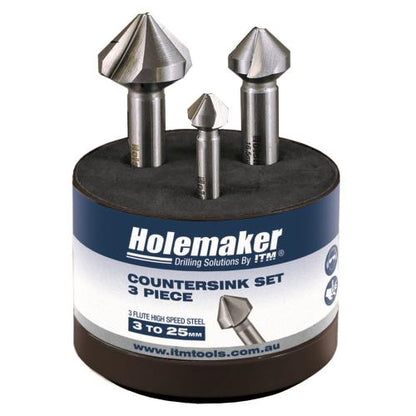 Holemaker 3pc 3-Flute 90deg Countersink Set 10.4/16.5/25.0mm