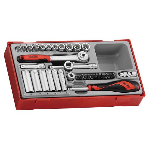 Teng 35pc 1/4in Dr. Skt & Acc Set 4-13mm (12-pt) - TC-Tray
