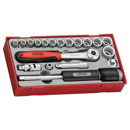 Teng 19pc 3/8in Dr. Skt & Acc Set 8-22mm (12-pt) - TC-Tray