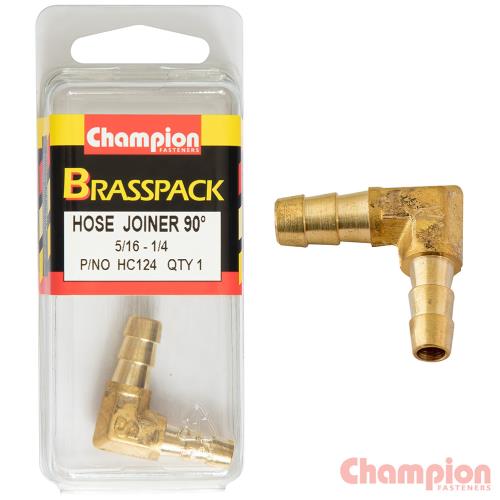 Champion Hose Joiner 90 deg Barb Elbow Reducer Brass5/16-1/4