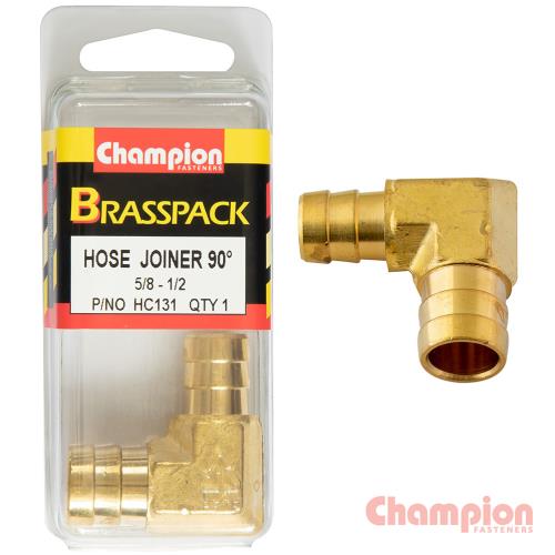 Champion Hose Joiner 90 deg Barb Elbow Reducer Brass 5/8-1/2