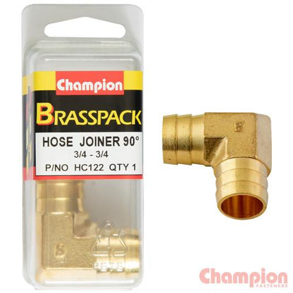 Champion Hose Joiner 90 deg Barb Elbow Brass 3/4-3/4