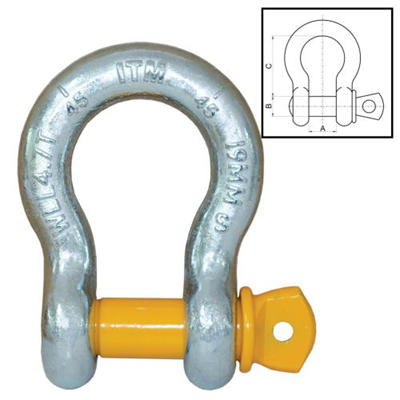 ITM Bow Shackle-Yellow Pin GS Screw Pin-17 Ton-38mm Body