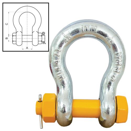 ITM Bow Shackle-Yellow Pin GS Safety Pin-12 Ton-32mm Body