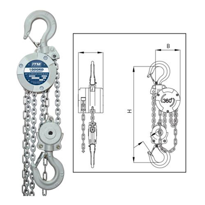 ITM Chain Block, Aluminium 360 Degree, 1000kg, 3M Lift