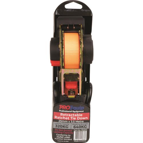 ProEquip Auto Ratchet Tie Down Strap 25mm x 3.5M LC320kg