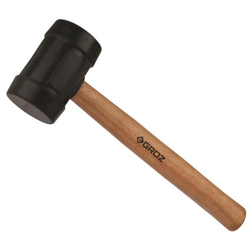 Groz Rubber Mallet 16oz-Black Head- Hickory Wood Handle 14in