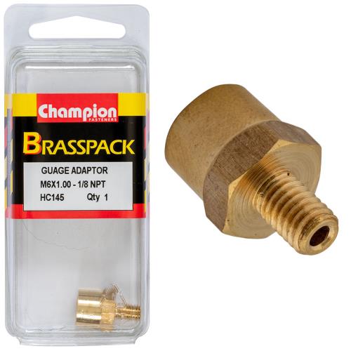 Champion Gauge Adaptor Brass M6x1 Male-1/8 NPT Female -1pk