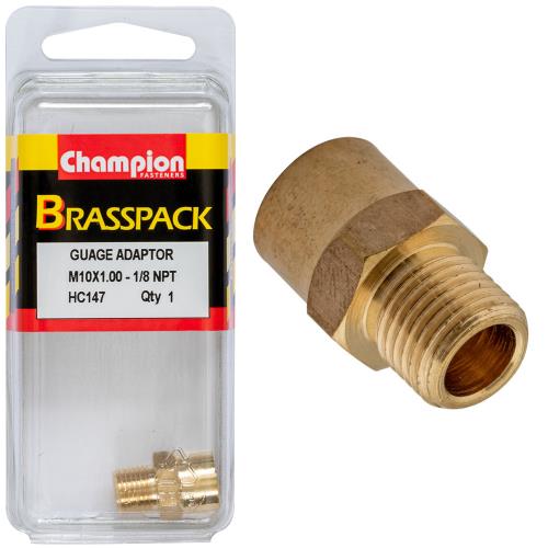 Champion Gauge Adaptor Brass M10x1 Male-1/8 NPT Female-1pk