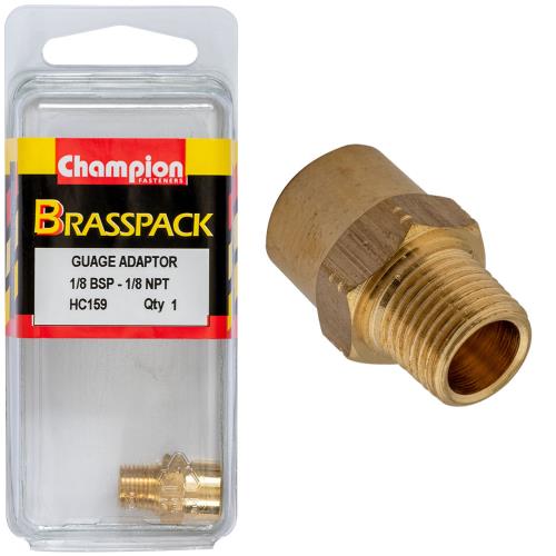 Champion Gauge Adaptor Brass 1/8 Bsp Male-1/8 NPT Female-1pk