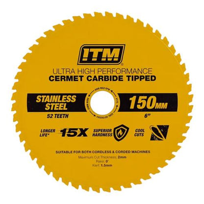 ITM 150mm SS Metal Cutting Blade Cermet Carbide Tipped 52T