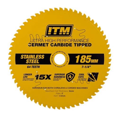 ITM 185mm SS Metal Cutting Blade Cermet Carbide Tipped 64T
